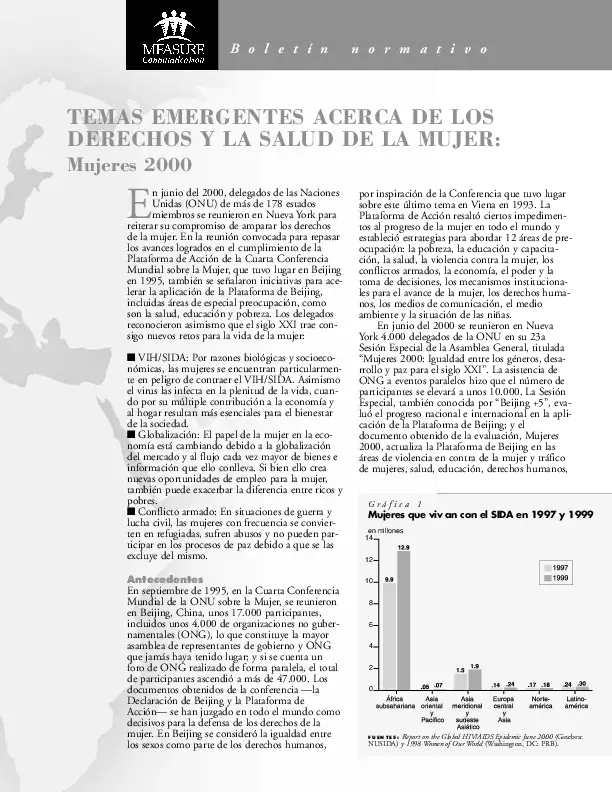 Temas emergentes acerca de los derechos y la salud de la mujer