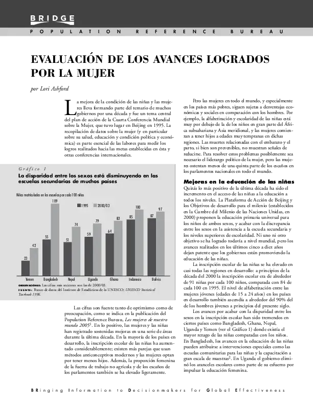 Evaluación de los avances logrados por la mujer