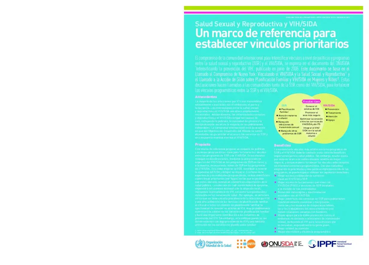 Salud Sexual y Reproductiva y VIH/SIDA: Un marco de referencia para establecer vinculos prioritarios