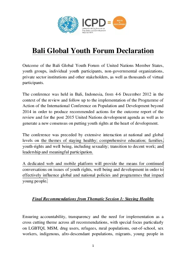 Declaración final del Foro Global de Juventud en Bali -INGLÉS-